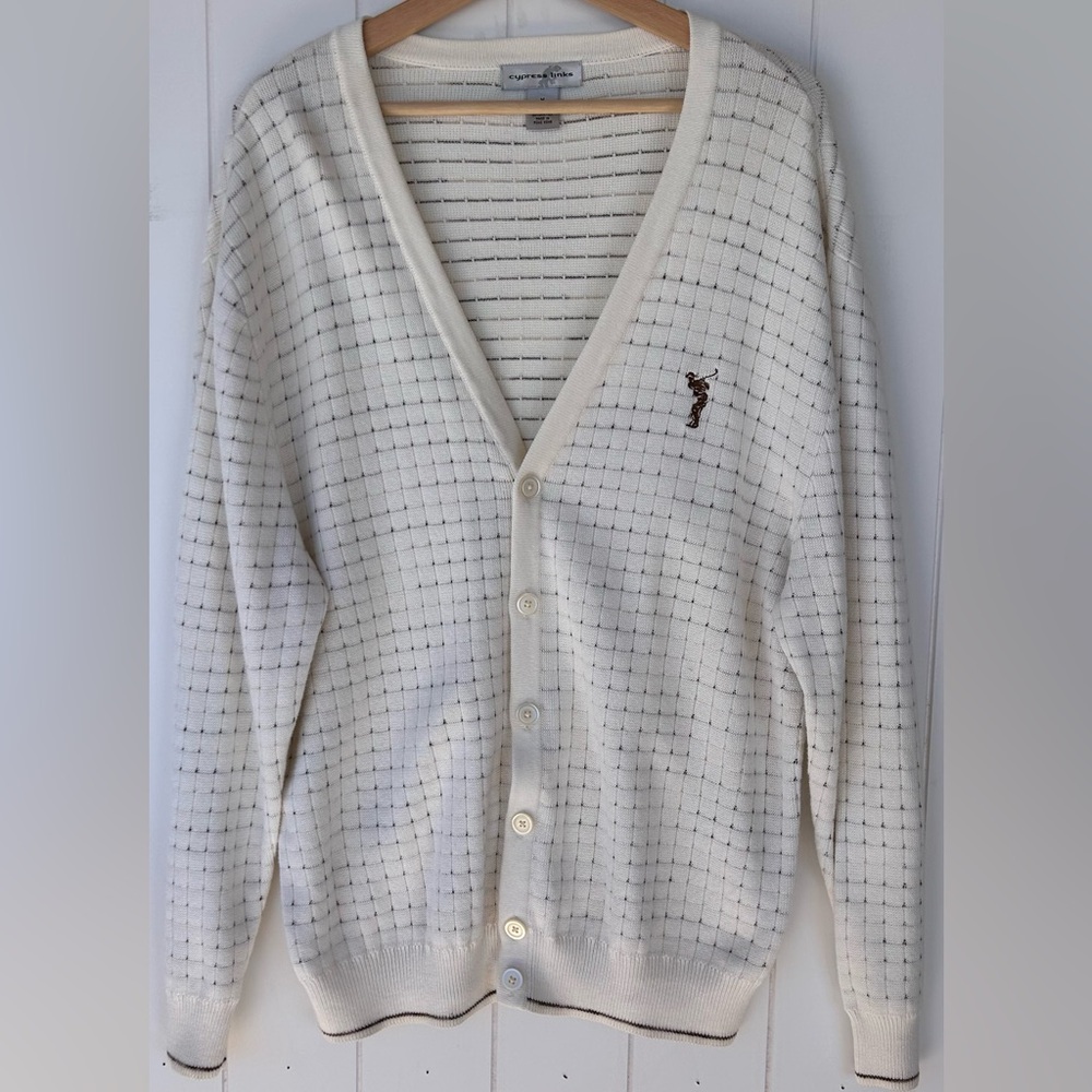 Cypress Links Men’s V-Neck Cardigan Grid Pattern Knit‎ Size Medium